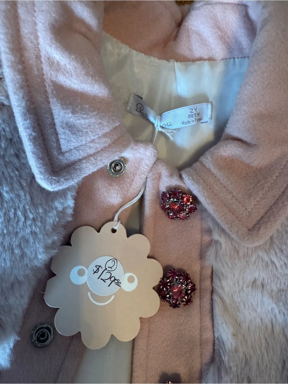 Patachou Girls' Pink Faux Fur Coat